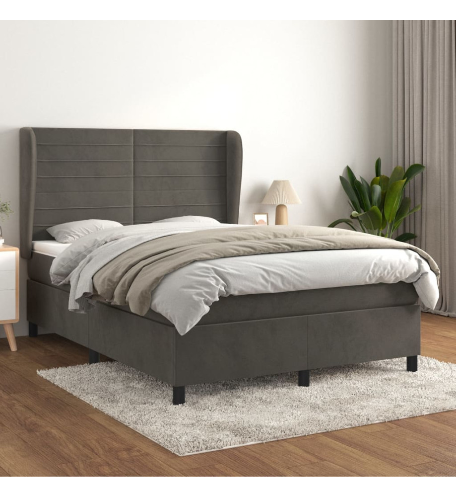 Lit à sommier tapissier et matelas Gris foncé 140x200cm Velours Lit à sommier tapissier et matelas Gris foncé 140x200cm Velours