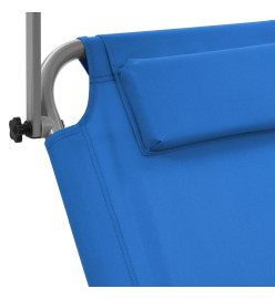 Chaise longue pliable avec auvent et roues Acier Bleu