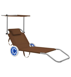 Chaise longue pliable avec auvent et roues Acier Taupe