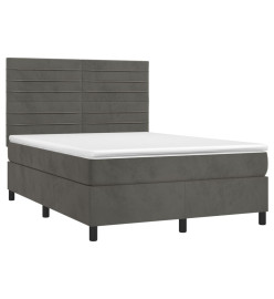 Sommier tapissier matelas et LED Gris foncé 140x200 cm Velours