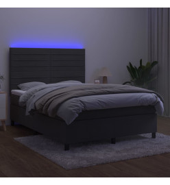Sommier tapissier matelas et LED Gris foncé 140x200 cm Velours