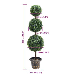 Plante de buis artificiel avec pot Forme de boule Vert 118 cm