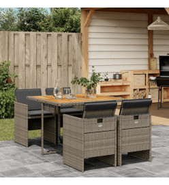 Ensemble à manger de jardin 5 pcs coussins gris résine tressée