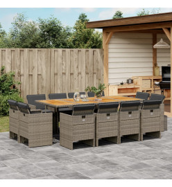 Ensemble à manger de jardin coussins 13 pcs gris résine tressée