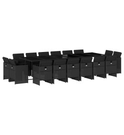 Ensemble à manger de jardin 17 pcs coussins noir résine tressée