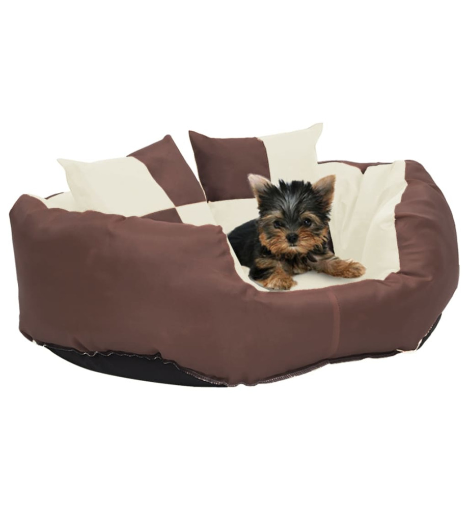 Coussin réversible lavable de chien Marron et crème 65x50x20 cm