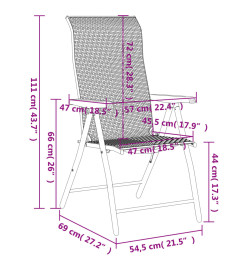 Chaises pliables de jardin 2 pcs gris résine tressée