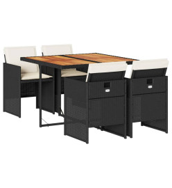 Ensemble à manger de jardin coussins 5pcs Noir Résine tressée