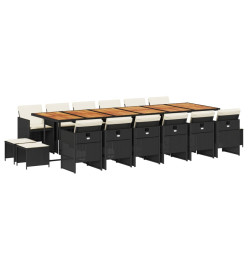 Ensemble à manger de jardin 17 pcs coussins noir résine tressée