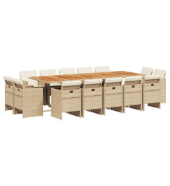 Ensemble à manger de jardin et coussins 15 pcs beige