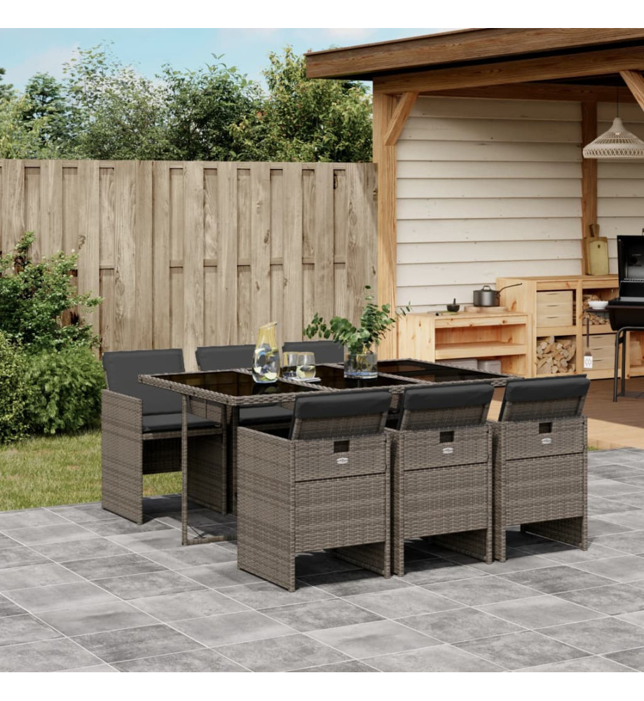 Ensemble à manger de jardin et coussins 7 pcs gris rotin Ensemble à manger de jardin et coussins 7 pcs gris rotin