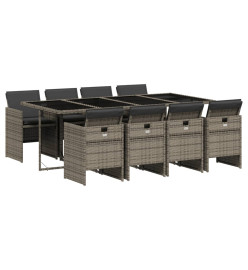 Ensemble à manger de jardin 9 pcs coussins gris résine tressée