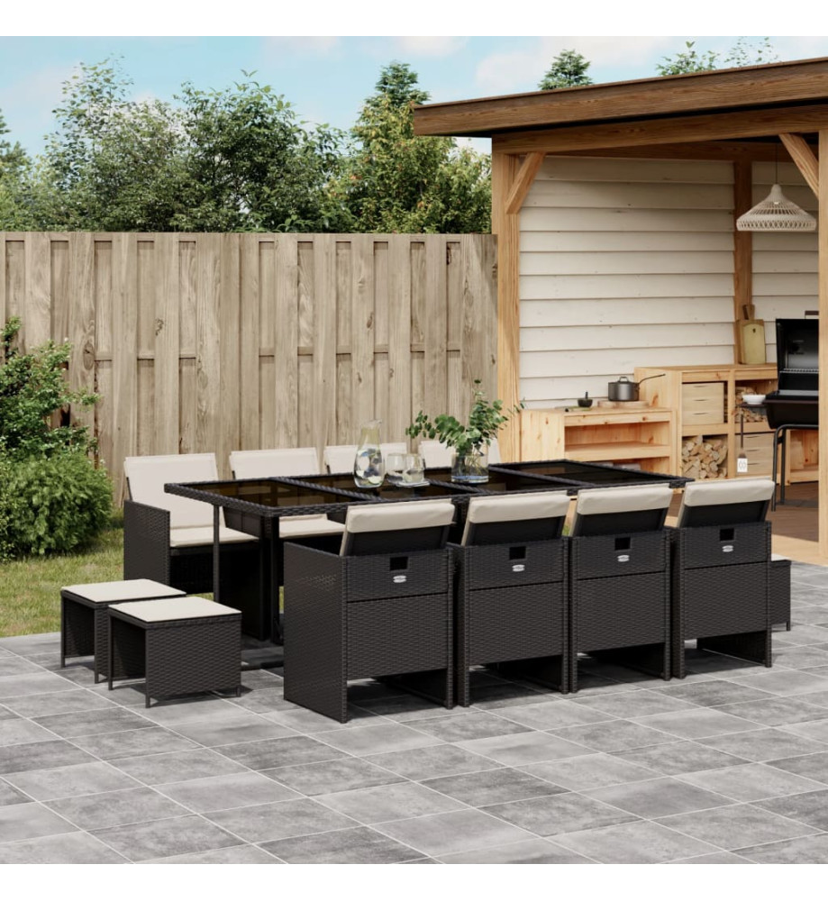 Ensemble à manger de jardin 13 pcs coussins noir résine tressée Ensemble à manger de jardin 13 pcs coussins noir résine tressée