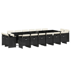 Ensemble à manger de jardin 17 pcs coussins noir résine tressée