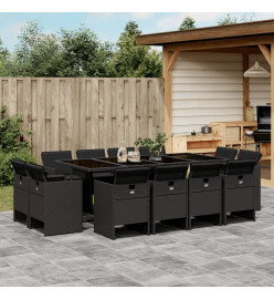 Ensemble à manger de jardin 13 pcs coussins noir résine tressée