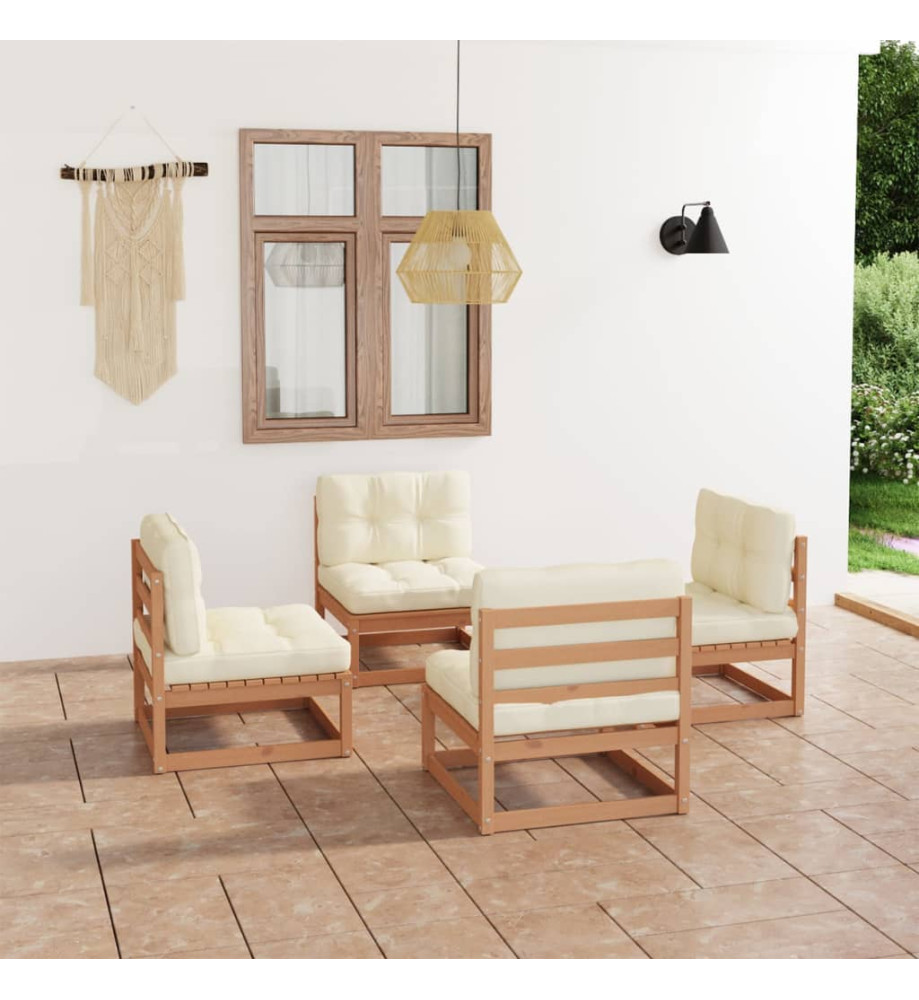 Salon de jardin 4 pcs avec coussins Bois de pin massif