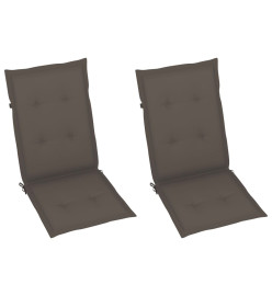 Chaises de jardin 2 pcs avec coussins taupe Bois de teck massif