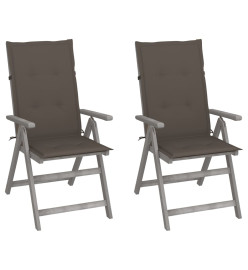 Chaises inclinables de jardin 2 pcs avec coussins Bois d'acacia