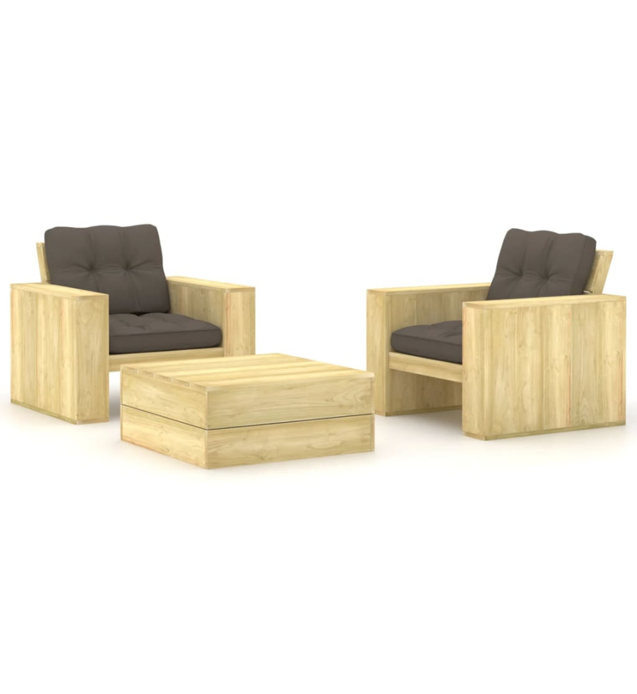 Salon de jardin 3 pcs avec coussins bois de pin imprégné Salon de jardin 3 pcs avec coussins bois de pin imprégné