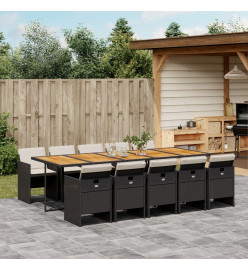 Ensemble à manger de jardin 11 pcs coussins noir résine tressée