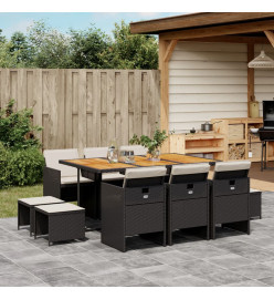 Ensemble à manger de jardin 11 pcs coussins noir résine tressée