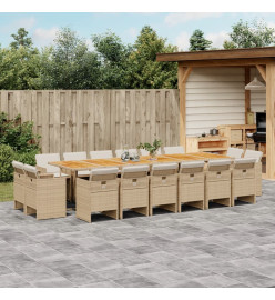 Ensemble à manger de jardin et coussins 17 pcs beige