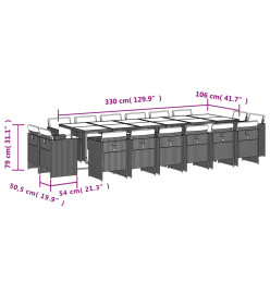 Ensemble à manger de jardin et coussins 17 pcs beige