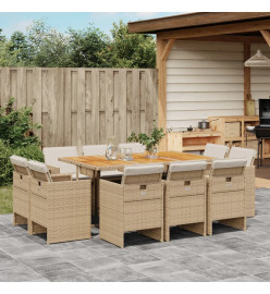 Ensemble à manger de jardin et coussins 11 pcs beige poly rotin