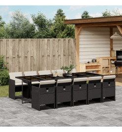 Ensemble à manger de jardin 11 pcs coussins noir résine tressée