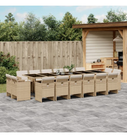 Ensemble à manger de jardin et coussins 17 pcs beige