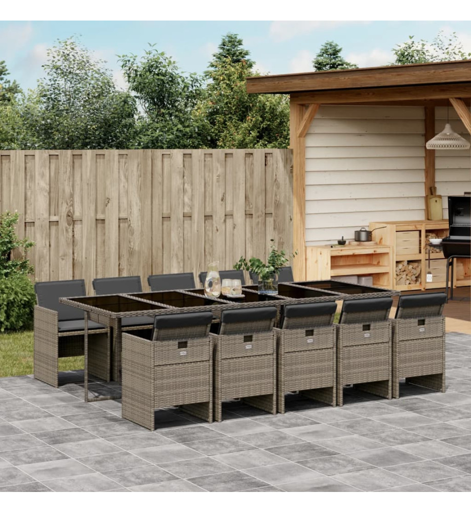 Ensemble à manger de jardin 11pcs avec coussins gris poly rotin Ensemble à manger de jardin 11pcs avec coussins gris poly rotin