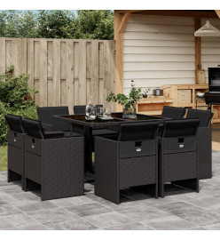 Ensemble à manger de jardin 9pcs coussins noir résine tressée