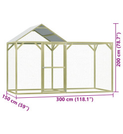 Poulailler 3x1,5x2 m bois de pin imprégné et acier