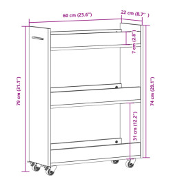 Armoire avec roues blanc 60x22x79 cm bois d'ingénierie