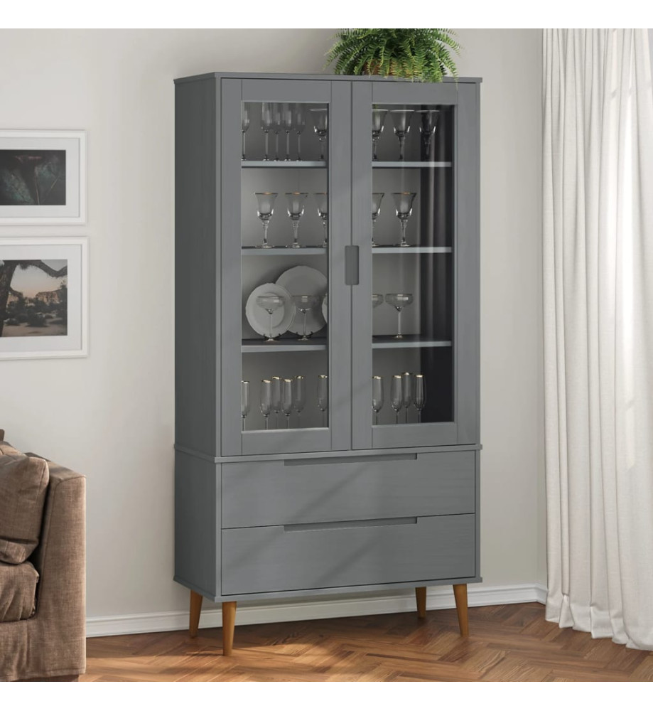 Armoire à vitrine MOLDE Gris 90x35x175 cm Bois de pin massif