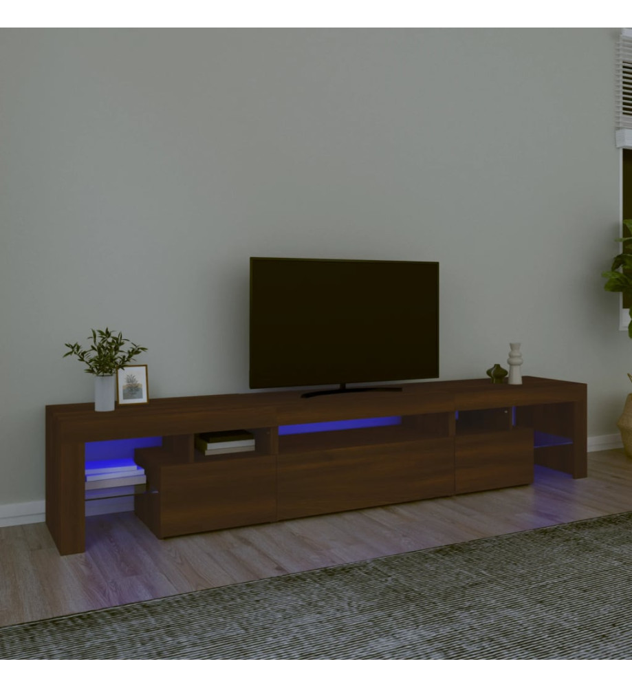 Meuble TV avec lumières LED Chêne marron 215x36,5x40 cm