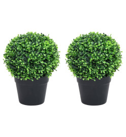 Plantes de buis artificiel 2 pcs avec pots Boule Vert 37 cm