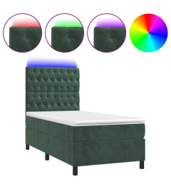 Sommier à lattes de lit et matelas et LED Vert foncé 80x200 cm