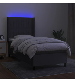 Sommier tapissier avec matelas et LED Gris foncé 90x190cm Tissu