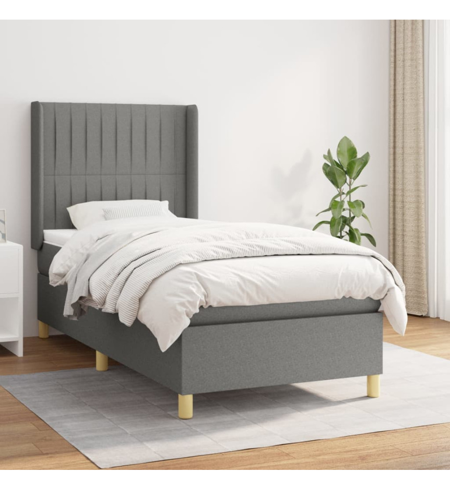 Lit à sommier tapissier avec matelas Gris foncé 90x200 cm Tissu Lit à sommier tapissier avec matelas Gris foncé 90x200 cm Tissu
