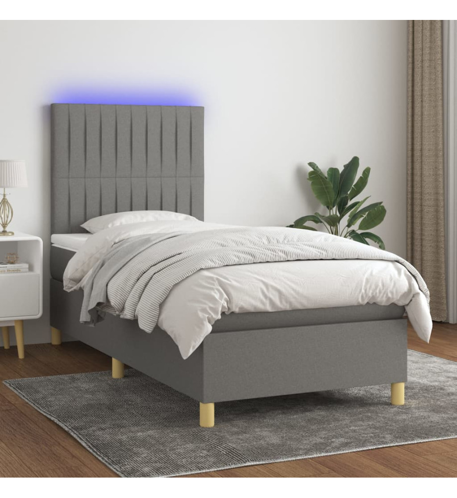 Sommier tapissier avec matelas et LED Gris foncé 90x200cm Tissu Sommier tapissier avec matelas et LED Gris foncé 90x200cm Tissu