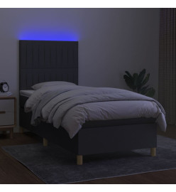 Sommier tapissier avec matelas et LED Gris foncé 90x200cm Tissu