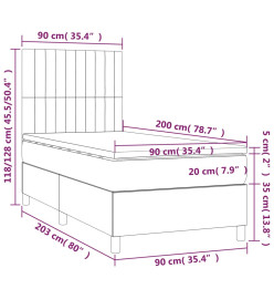 Sommier tapissier avec matelas et LED Gris foncé 90x200cm Tissu
