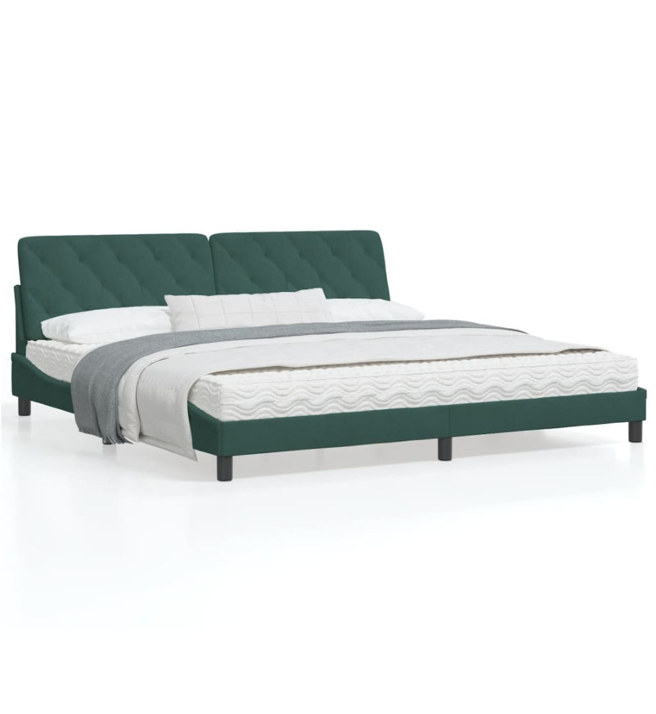 Cadre de lit avec lumières LED vert foncé 200x200 cm velours