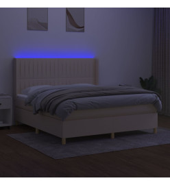 Sommier à lattes de lit matelas et LED Crème 160x200 cm Tissu