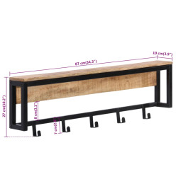 Porte-manteau 87x10x27 cm bois de manguier massif brut