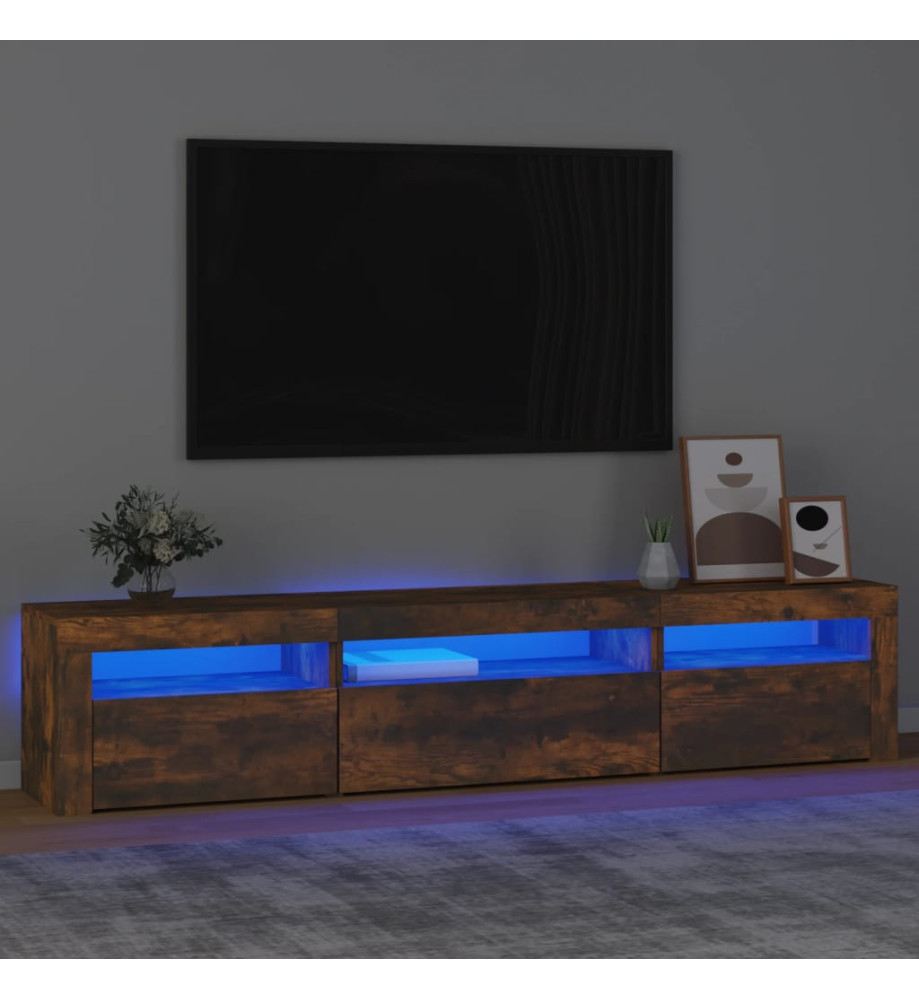 Meuble TV avec lumières LED Chêne fumé 195x35x40 cm