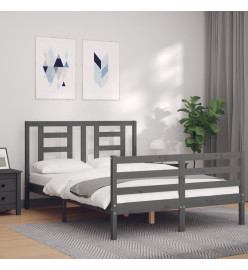 Cadre de lit avec tête de lit gris 140x190 cm bois massif