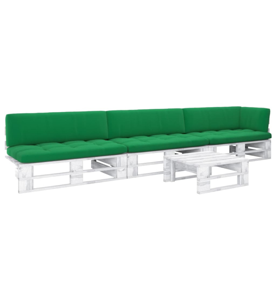 Salon de jardin palette 4 pcs et coussins Pin imprégné de blanc Salon de jardin palette 4 pcs et coussins Pin imprégné de blanc
