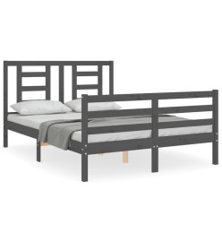 Cadre de lit avec tête de lit gris 140x190 cm bois massif